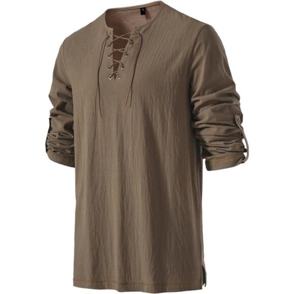 Men's Lace Up Shirts for Pirate Renaissance Brown - Picture 1 of 6
